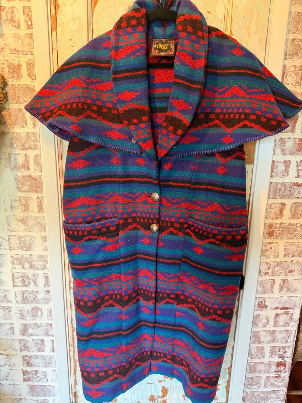 Vintage Circle T Southwestern Blanket Coat Cape Small Petite USA